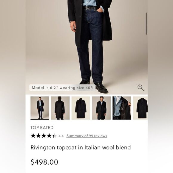 NWT $498 J CREW Rivington topcoat in Italian wool cashmere blend in black - Picture 9 of 13